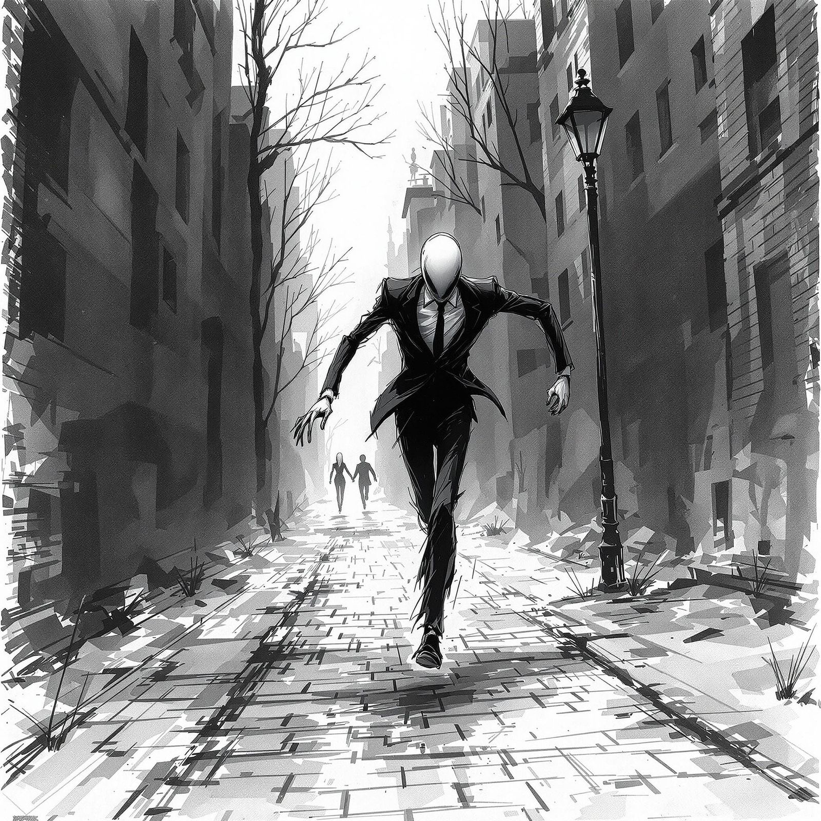 Slenderman in Mid-Run, Charcoal Pencil Drawing in Black and ...