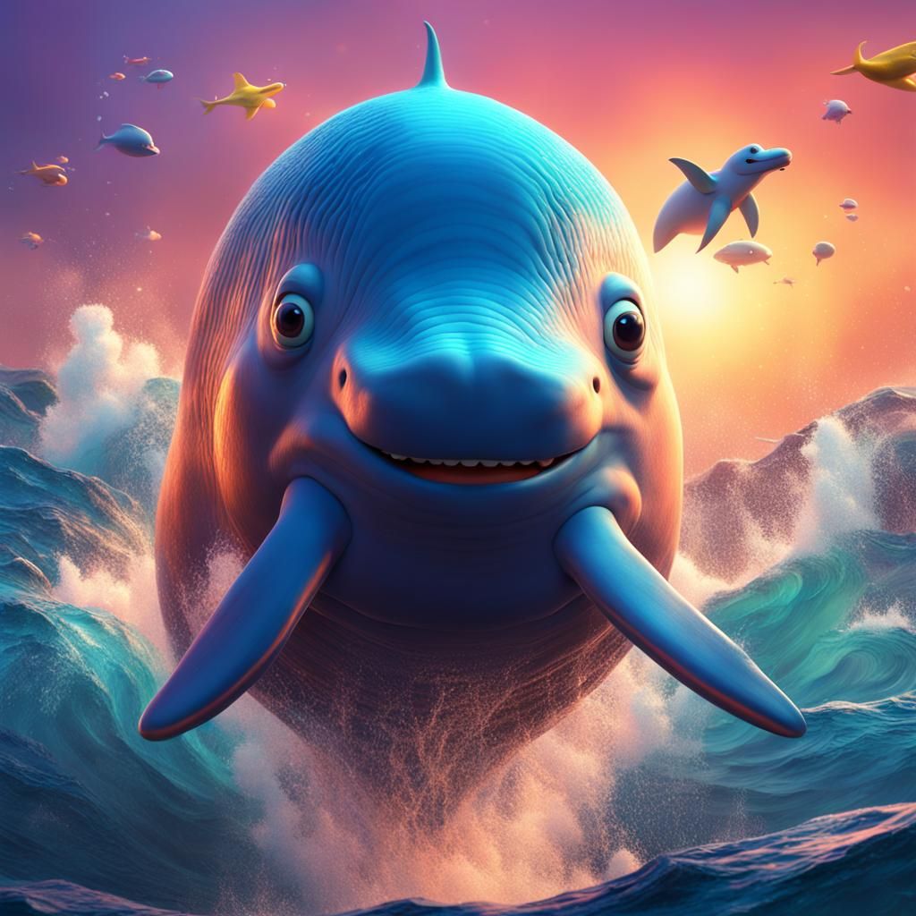 Cartoon Sperm Whale in Ocean: 3D Digital Art