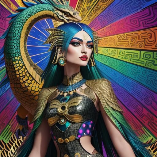 Pop Art Woman with Dragon Serpent Body