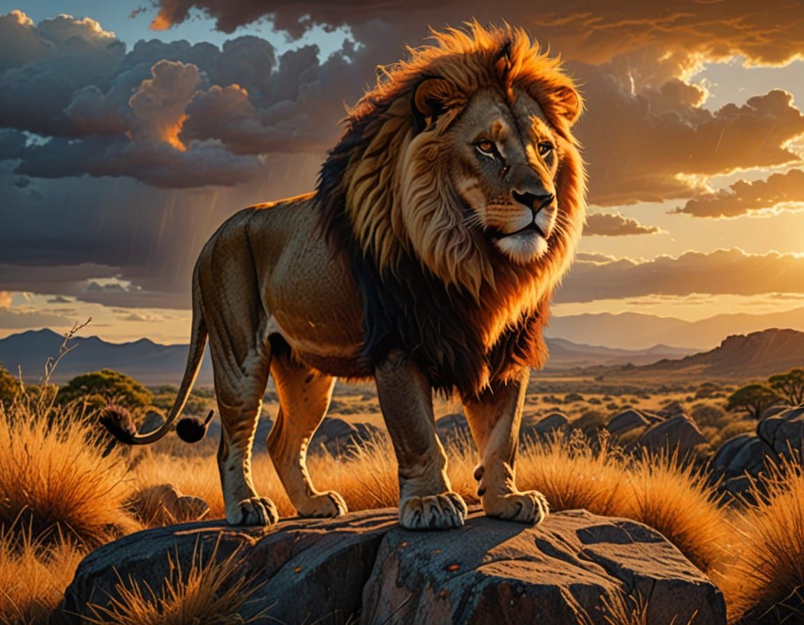 Lion on Rock is Preparing on Bad Weather