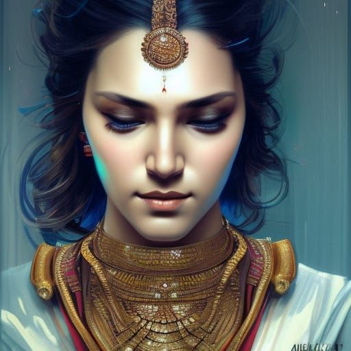 Saree in Cyberpunk Robotic World: Digital Portrait