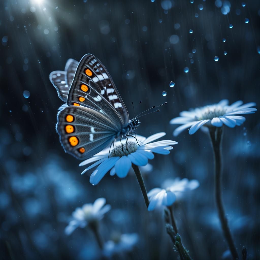 Butterfly in Magic Forest with Fireflies and Glowing Light