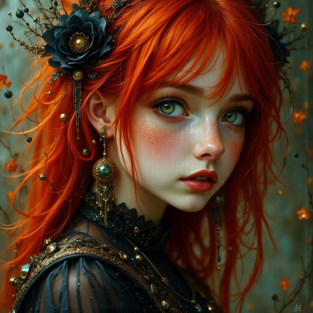 Ethereal Goth Punk Portrait with Wild Red Hair