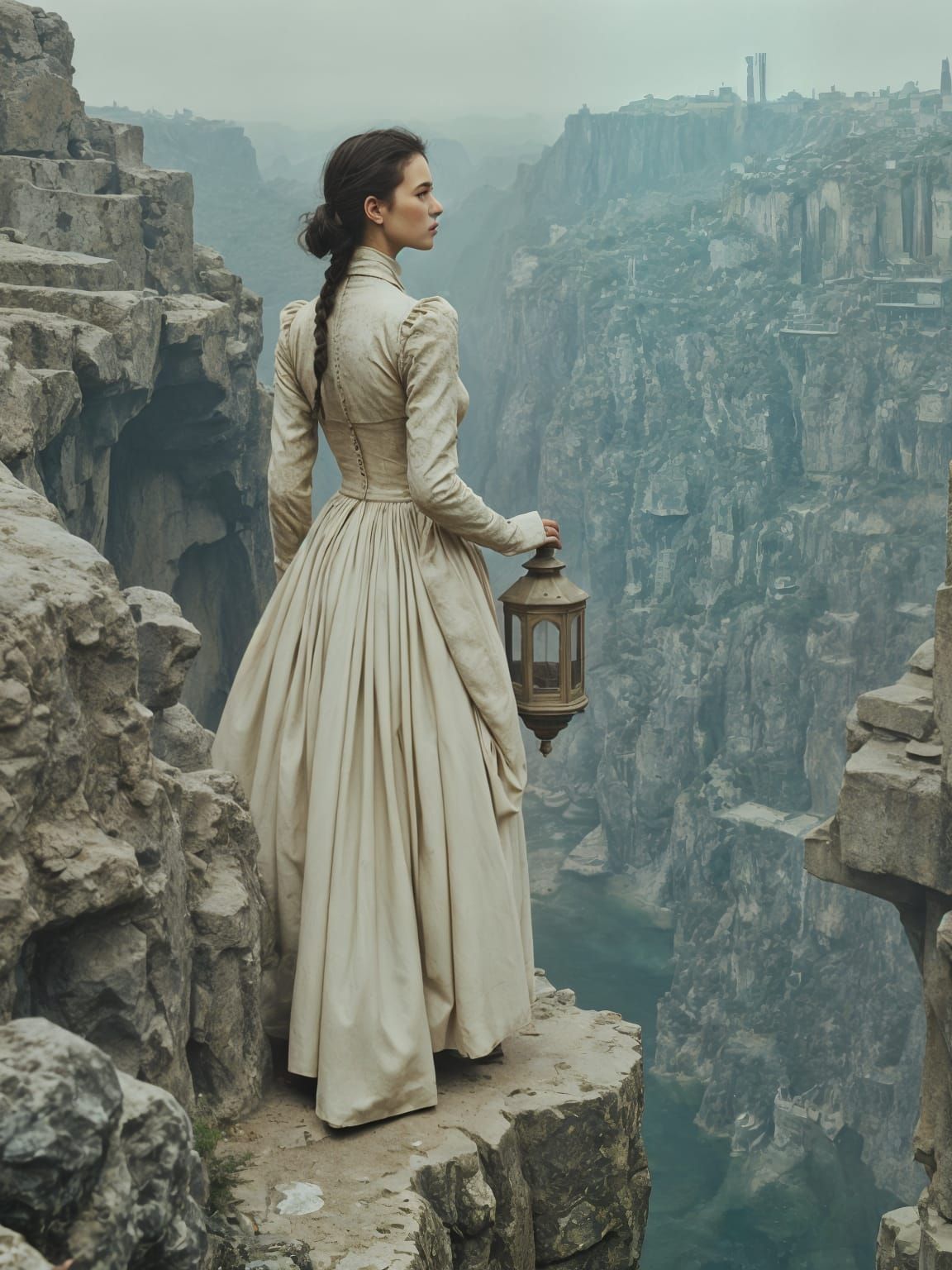 Steampunk Woman Overlooks Post-Apocalyptic City