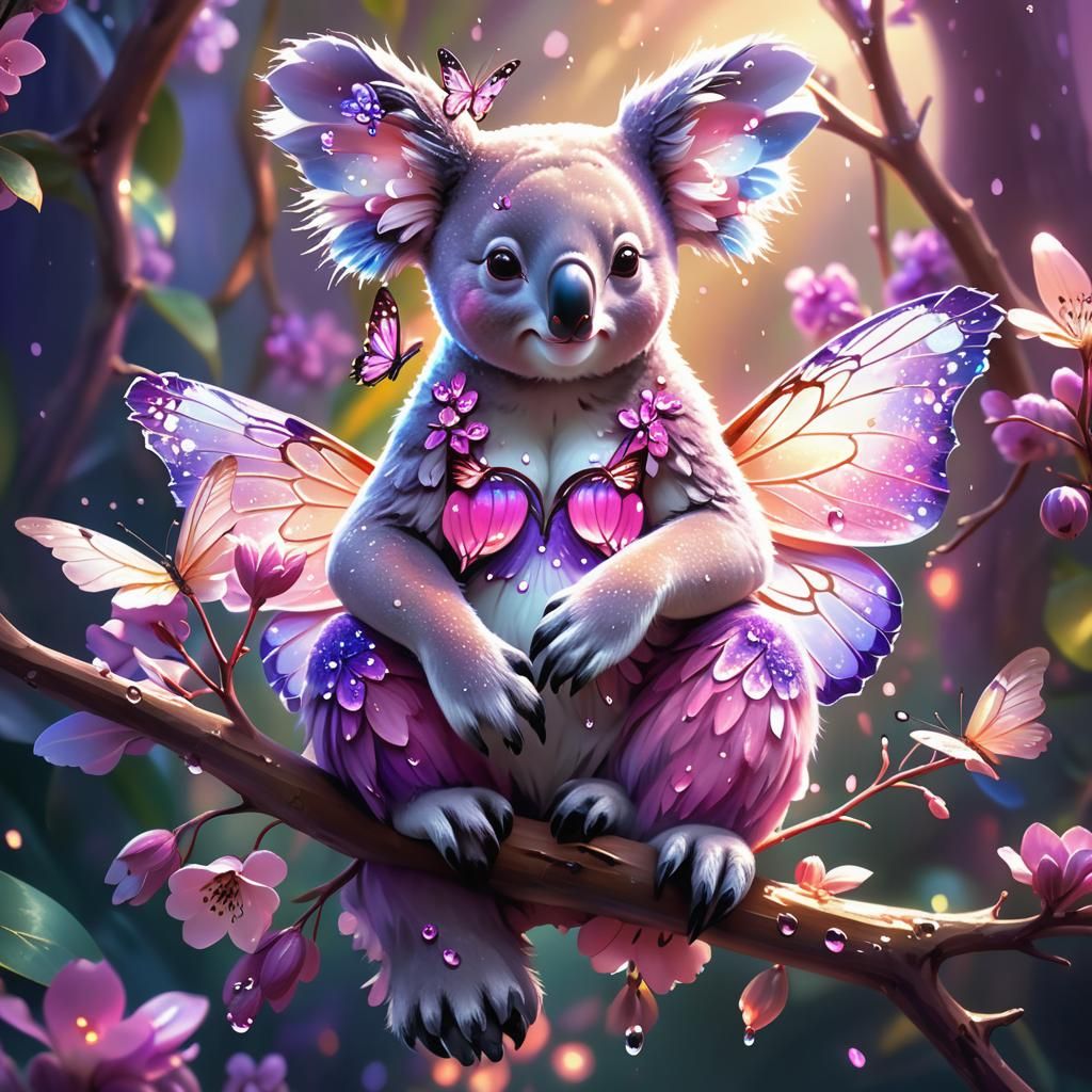 Fantasy Koala Girl with Butterfly Wings