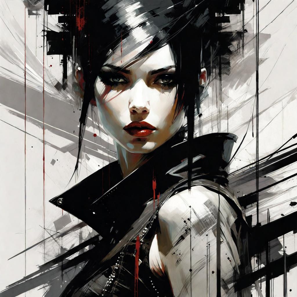 Goth Punk Girl with Abstract Linework