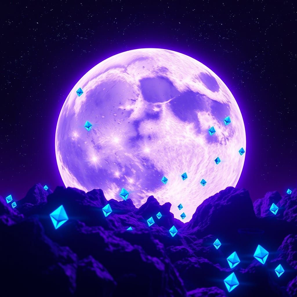 Ethereum Moonscape in Synthwave Retrowave Style
