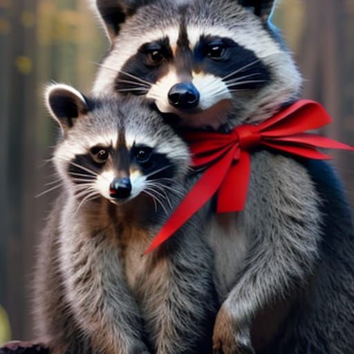 Mother and Baby Raccoon in Digital Painting