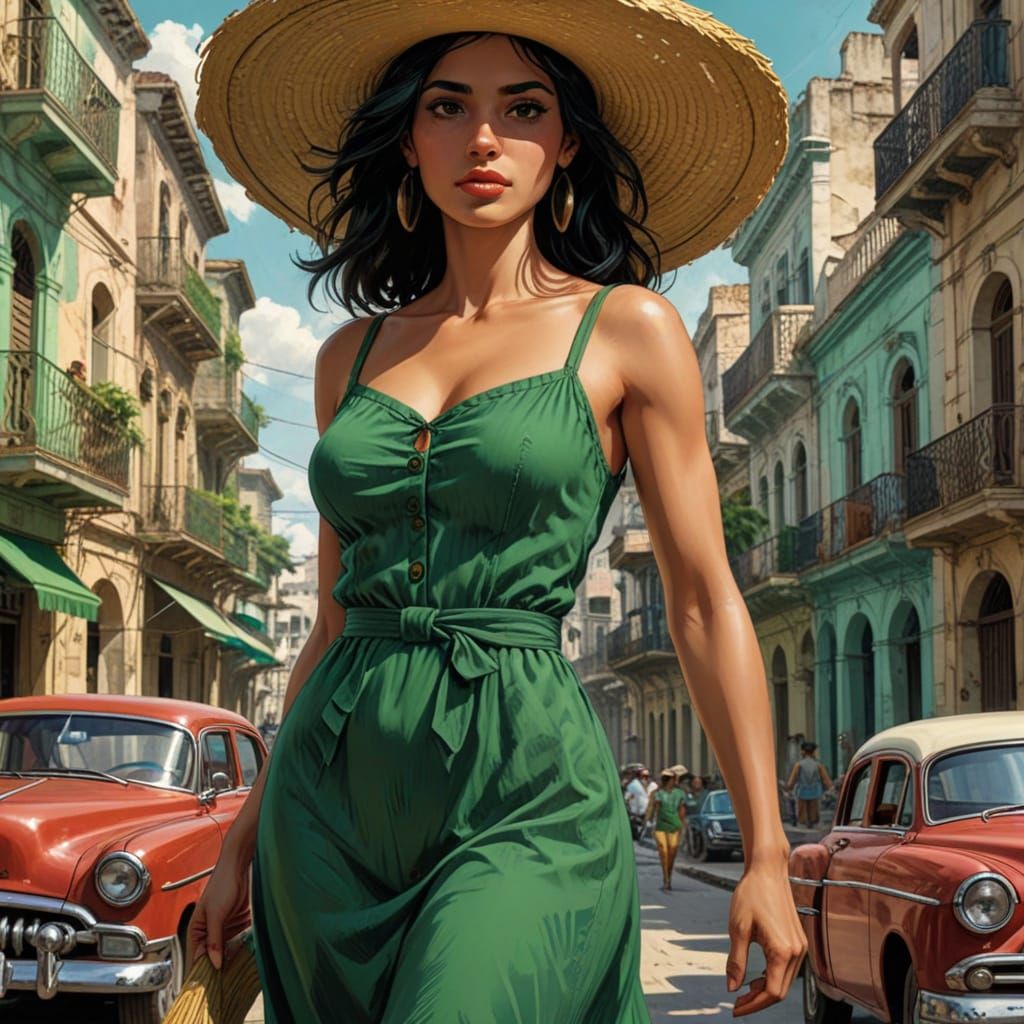 Cuban Woman in Havana Street, Comic Book Art