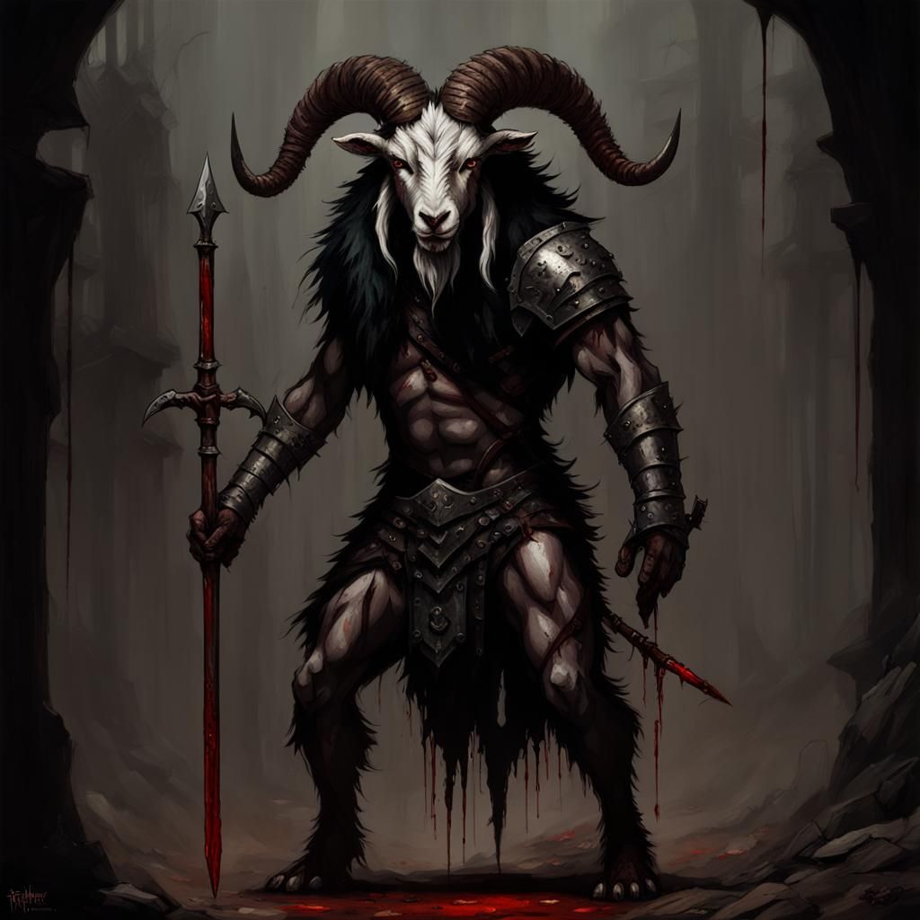 Wrathful Goat Satyr in High Gothic Dark Fantasy
