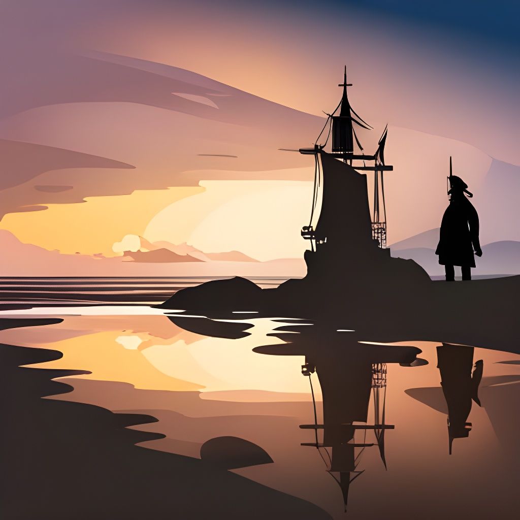 Shadowy Pirate Silhouettes on a Dark Shore