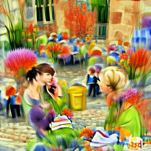Gossiping in Impressionistic Storybook Illustration
