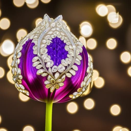 Luminescent Crystal Tulip in Micro Photography