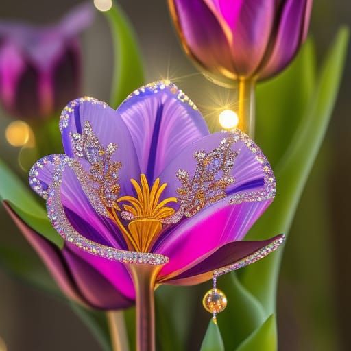 Intricate Crystal Tulip in Dynamic Lighting