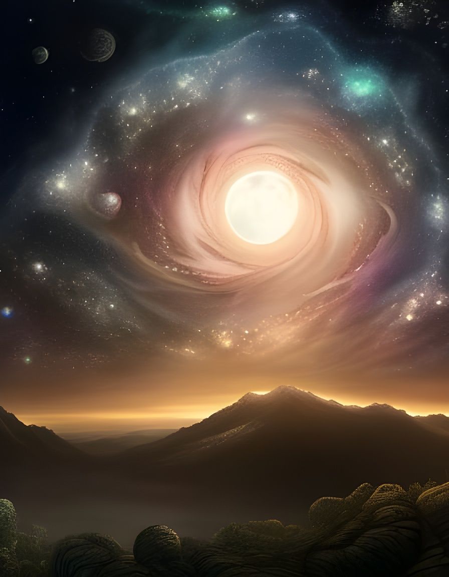 Cosmic Moonlit Bonsai Landscape in Dreamlike Style