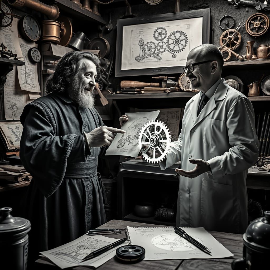 Renaissance Inventor Meets AI Scientist in Mapplethorpe Styl...