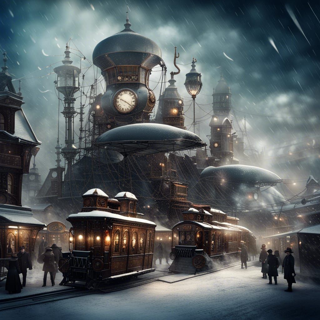 Steampunk Winter Wonderland Fair with Zeppelins