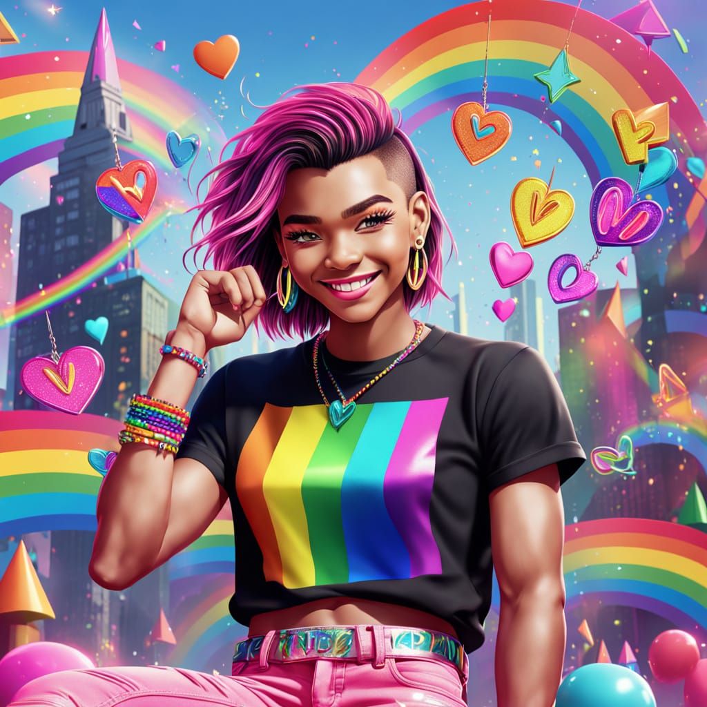 Vibrant Gay Pride Character in Rainbow Colors