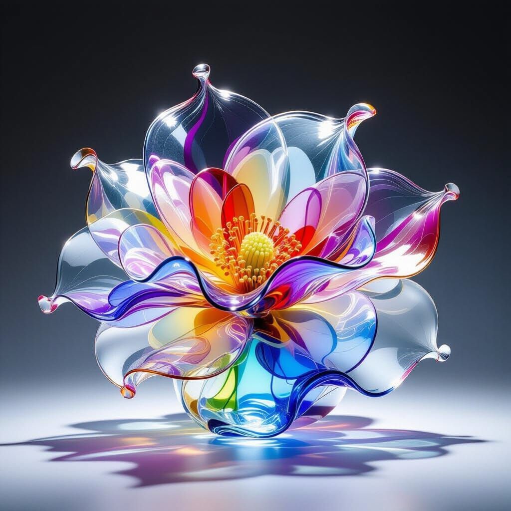 Intricate Blown Glass Sculpture in Dreamlike Flower Form