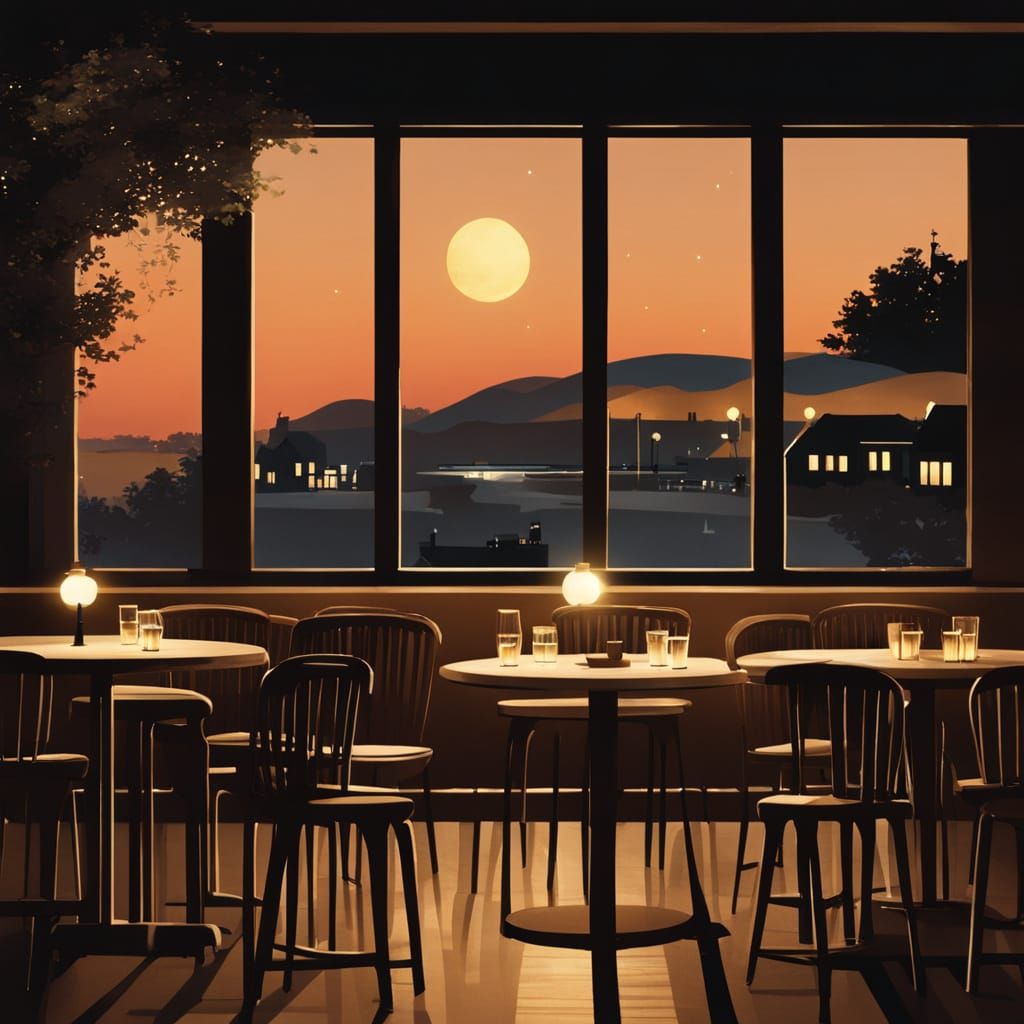 Moody Nighttime Scene in Watercolor Style