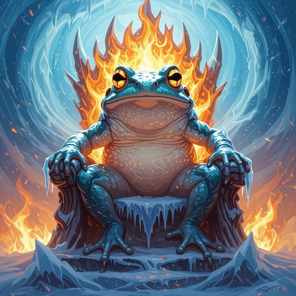 Majestic Frog of Ice and Fire in Dramatic Lighting