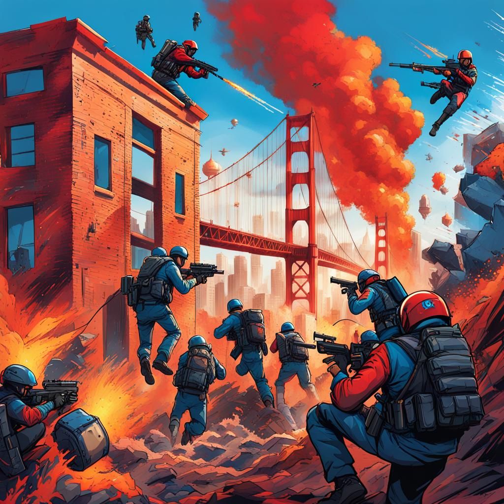 Fort Point Battle: Tactical Teams Clash in Comic Art Style