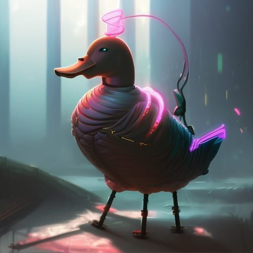 a duck king wearing a crown in the future