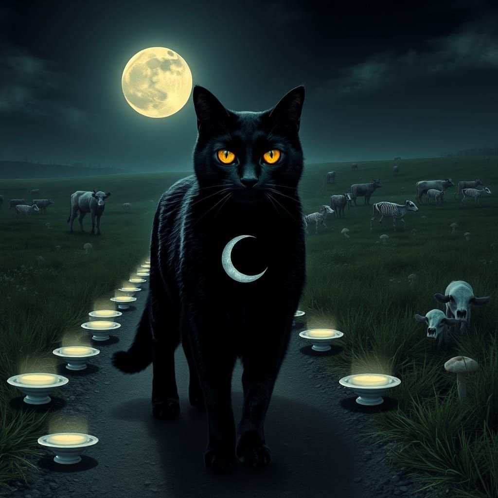 Mystical Black Cat's Moonlit Procession