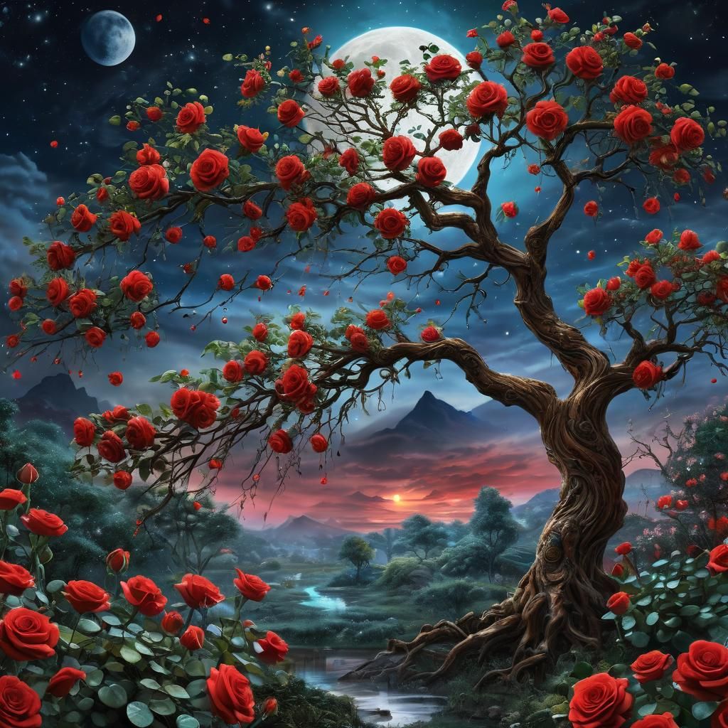 Rose Tree Diamond Painting in Royo and Wall Style