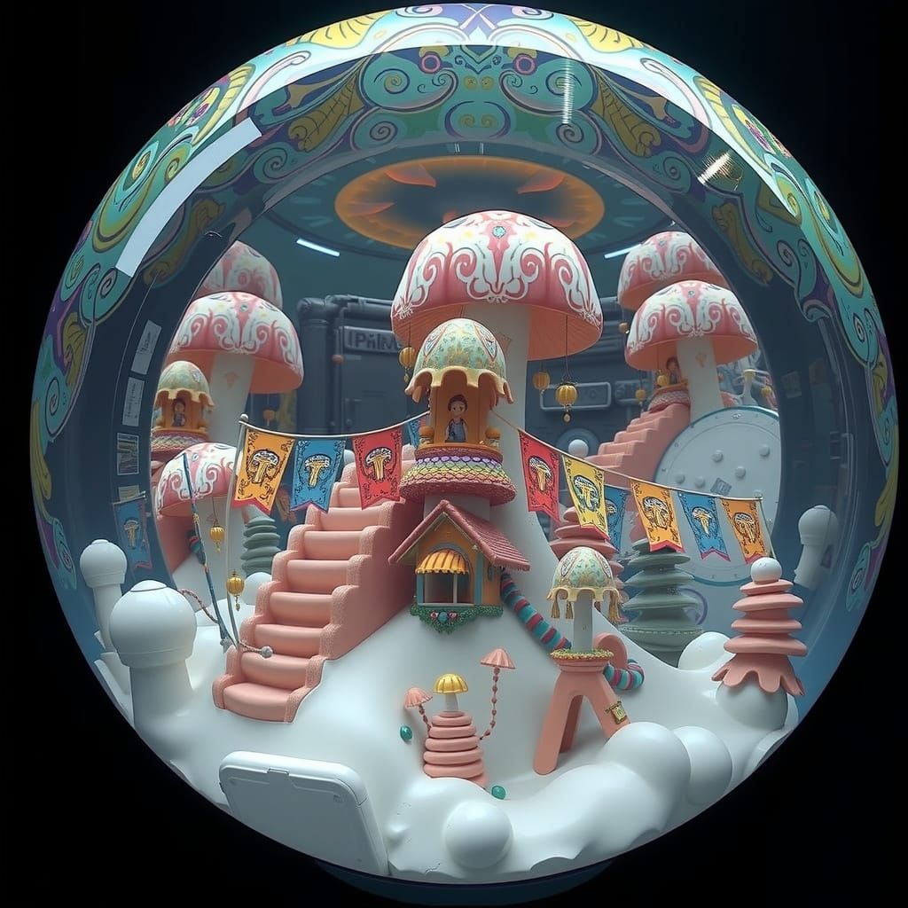 Electric Blue Mushroom Kingdom in Whimsical Fantasy Style