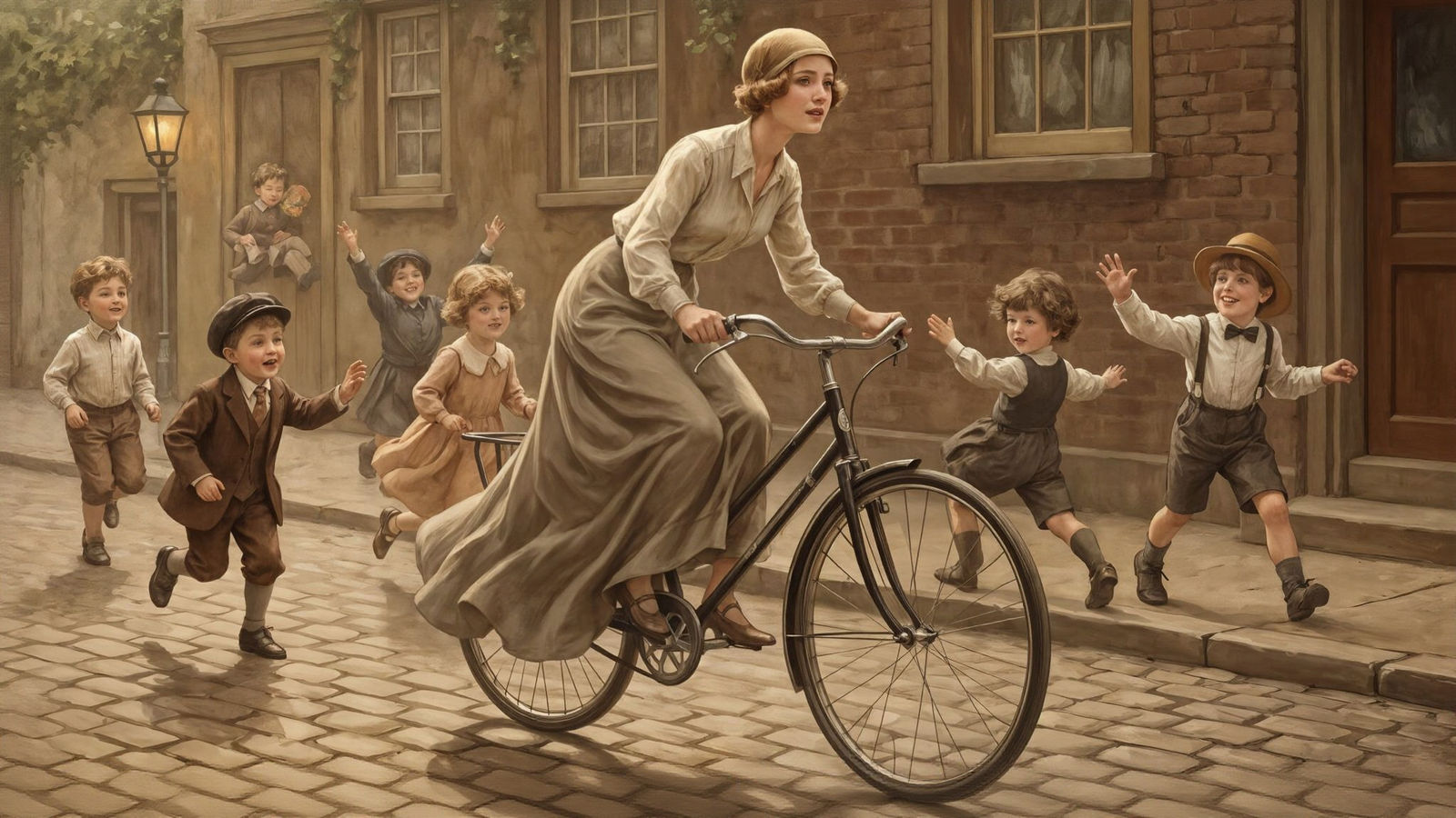 Elegant 1920s Woman Rides Vintage Bicycle