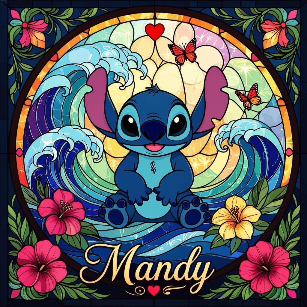 Stitch Stained Glass Art Nouveau Ocean Waves