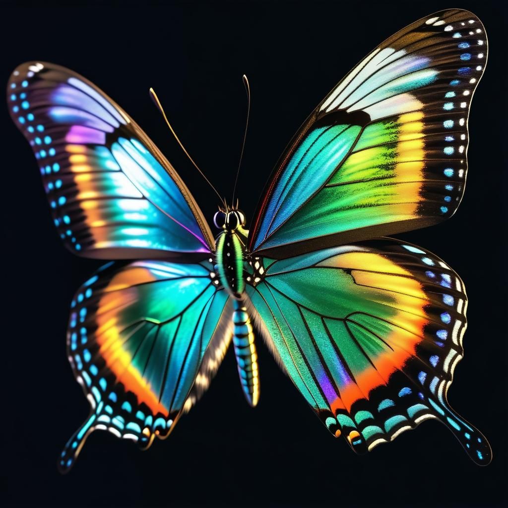 Iridescent Butterfly in Flight: Hyperrealistic Detail