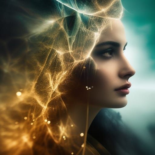 Fantasy Wizard Double Exposure Landscape in Painterly Style