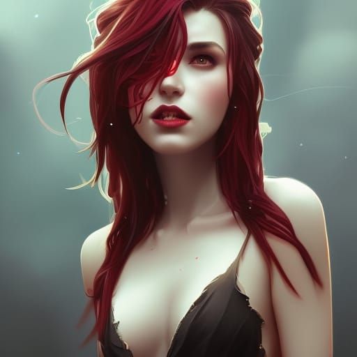 Hyperdetailed Portrait of a Vampire Teen in Art Nouveau Styl...