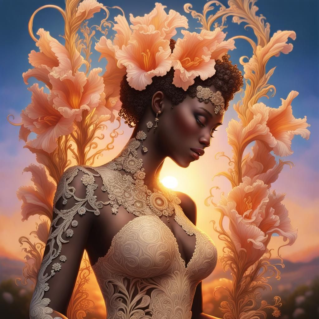 Voluptuous Woman with Nautilus Crown in Splatter Art