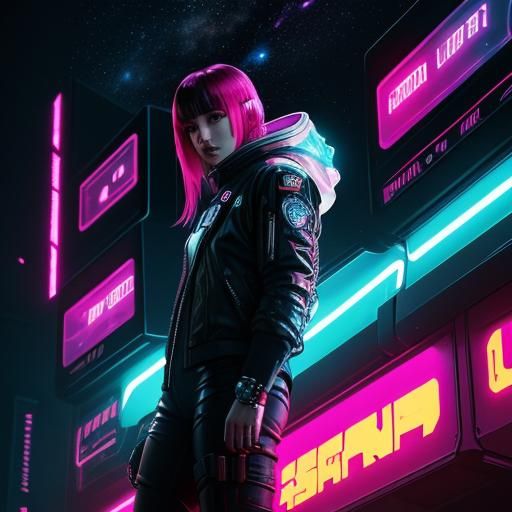 Astronaut in Trippy Cyberpunk Neon Space