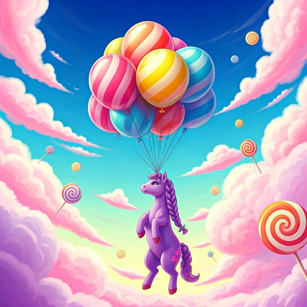 Purple Unicorn Floating in Candy Sky, Disney Concept Art