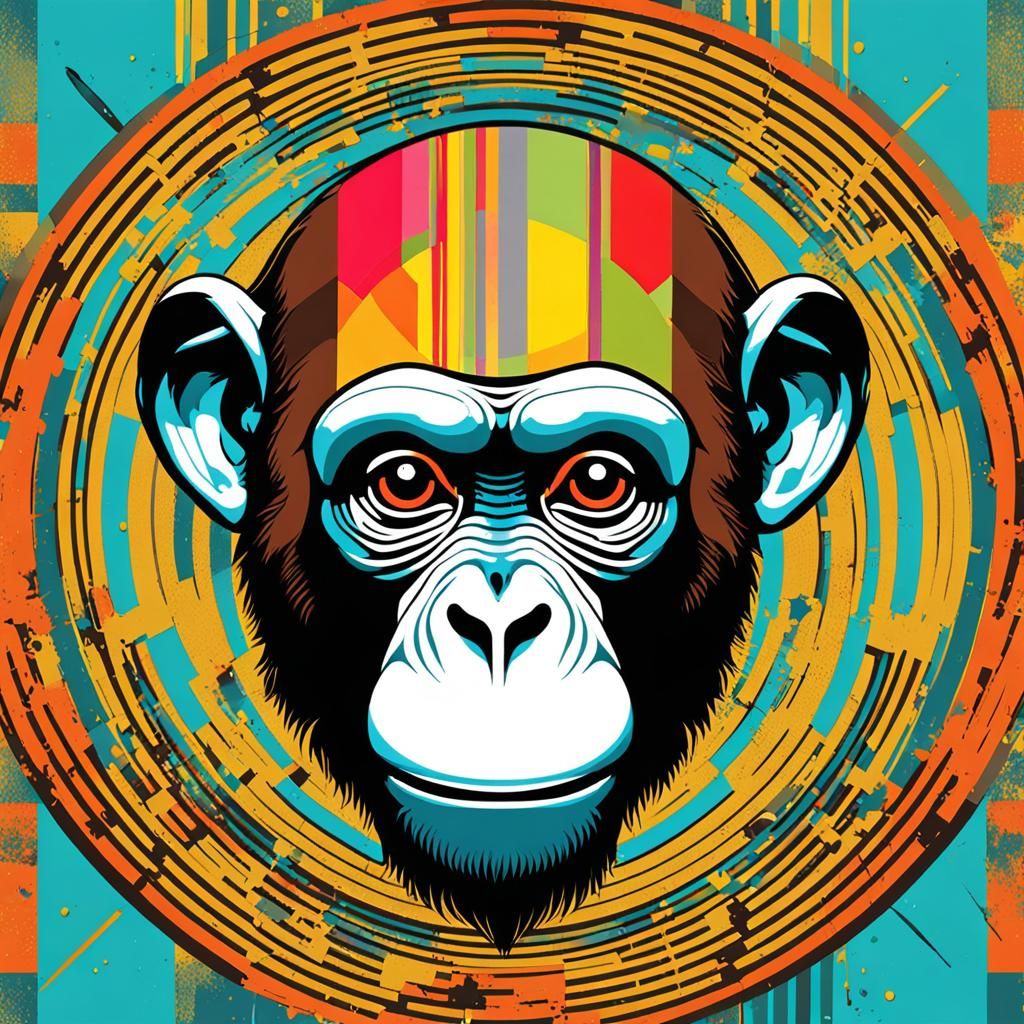 Monkey in Pop Art Style with Geometric Elements