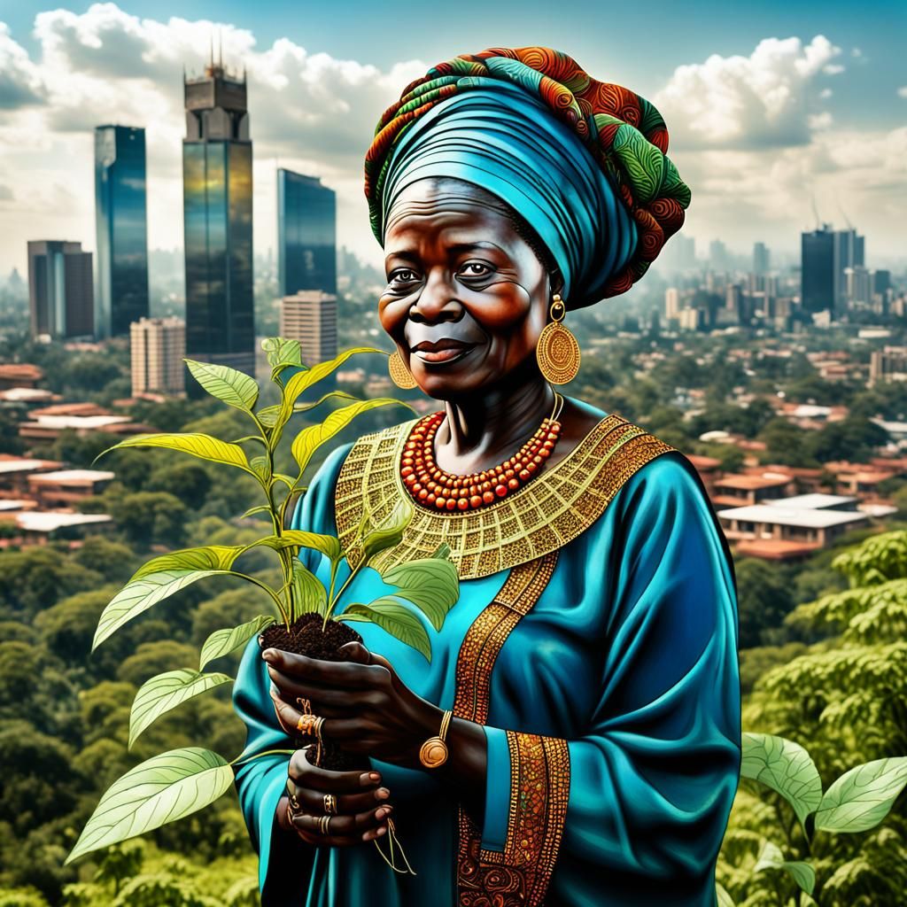 Wangari Maathai Portrait in Stained Glass Style