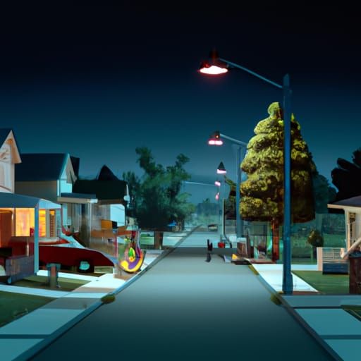 Desolate American Suburbia in Vibrant Digital Art