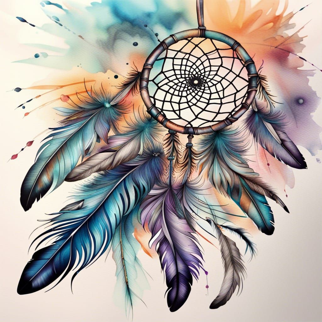 Detailed Ink Painting of a Dream Catcher