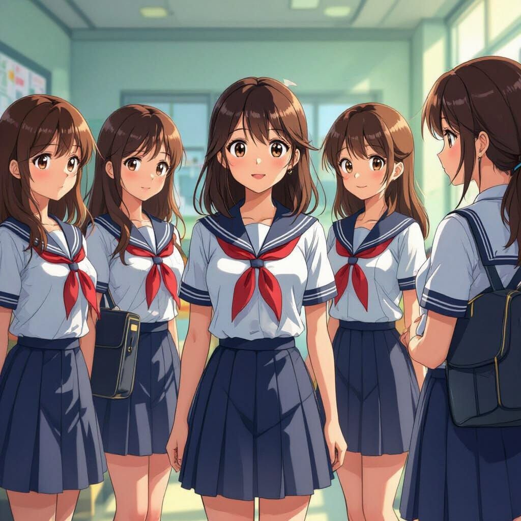 Anime Girls in School Uniforms with Dynamic Lighting