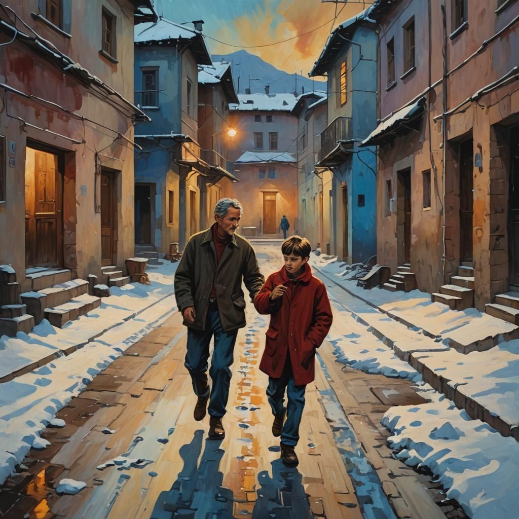 Child in Tbilisi Courtyard: Impressionist Oil Painting