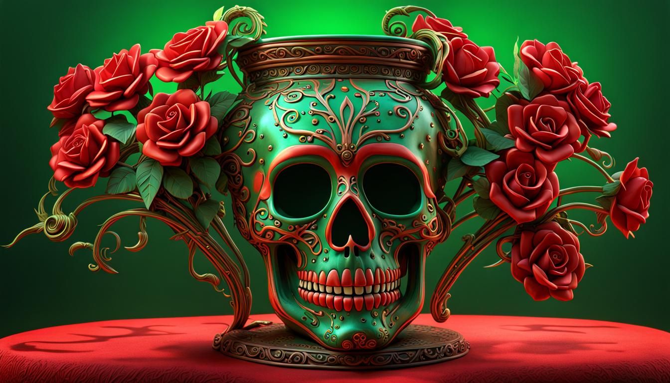 Steampunk Day of the Dead Vase in Burton-Giger Style