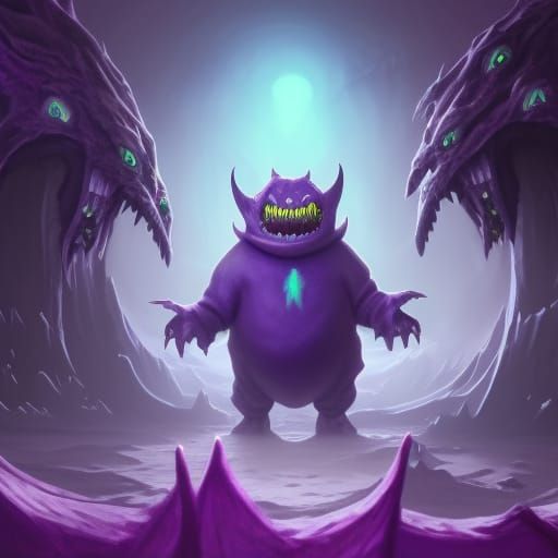 Evil Purple Gengar Ghost Monster in Digital Painting