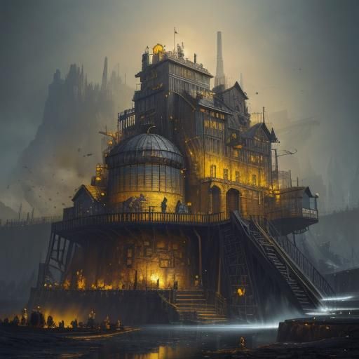 Hyperrealistic Coal Mine with Canary: Detailed Matte Paintin...