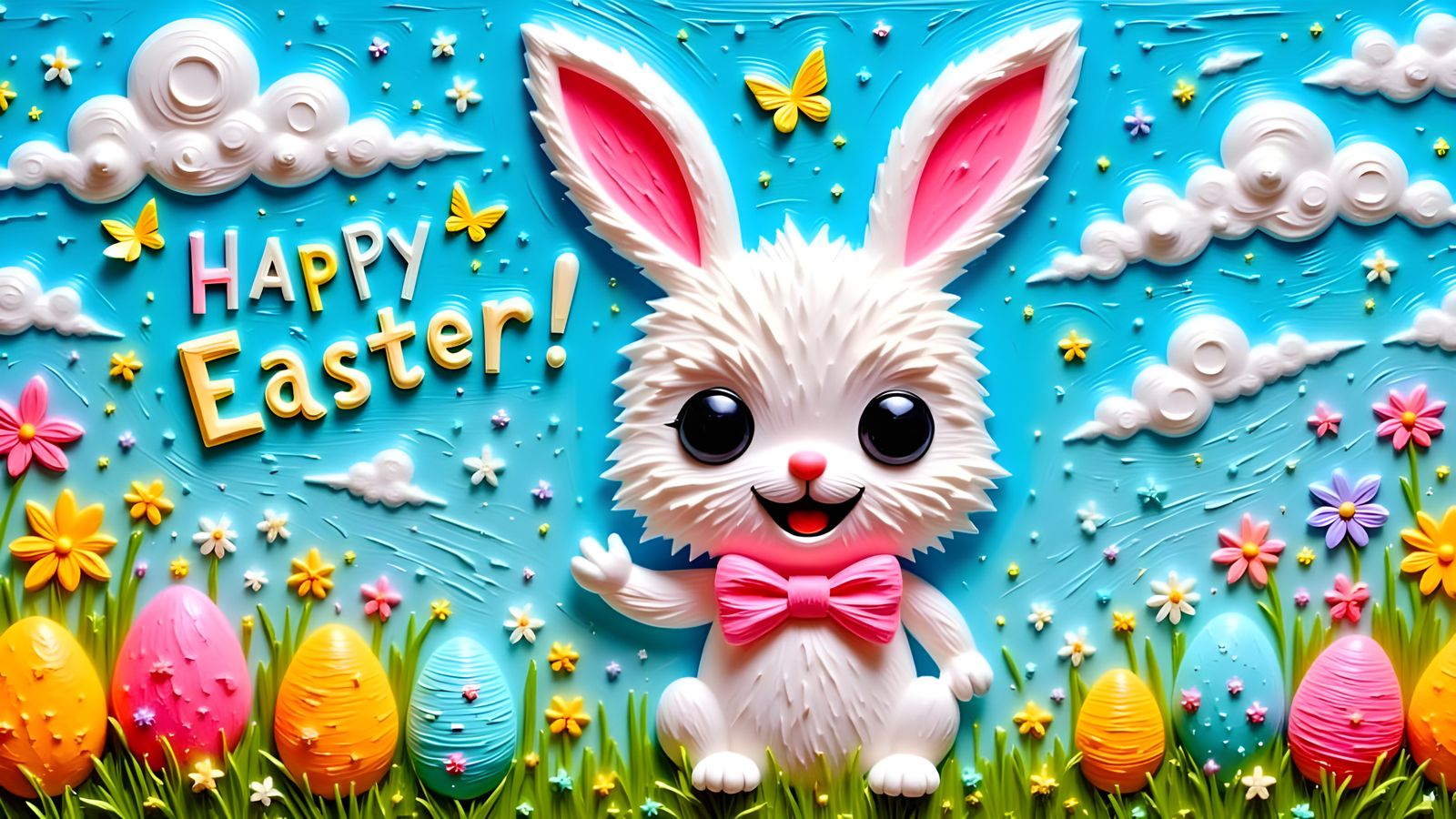 Whimsical Easter Bunny in Vibrant Impasto Oil Painting