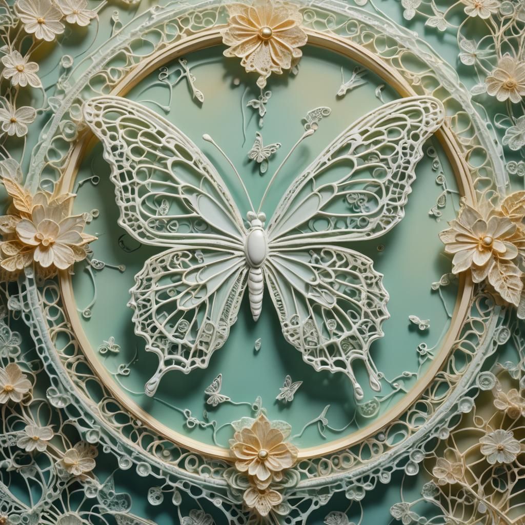 Surreal Lace Butterfly in Dreamlike Oil Painting Style