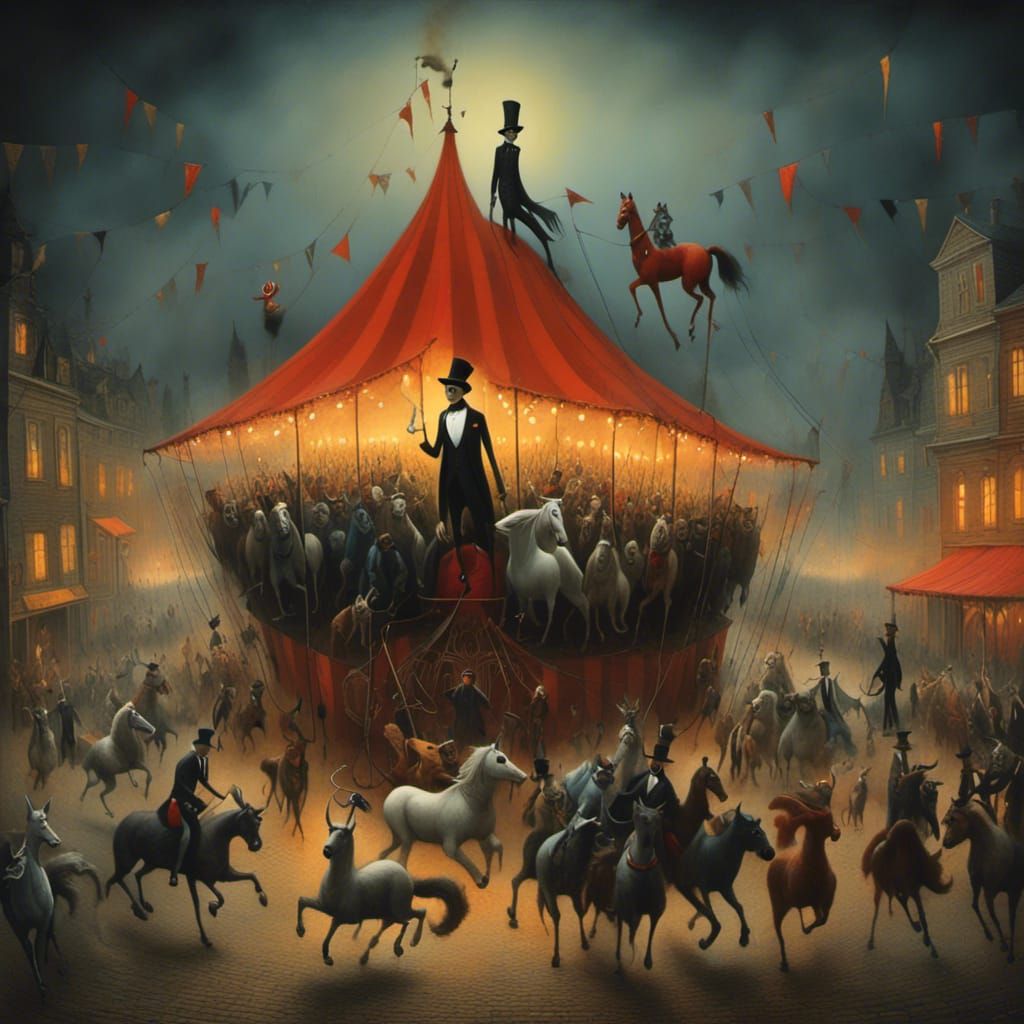 Surreal Gothic Circus Performance in Steampunk Style